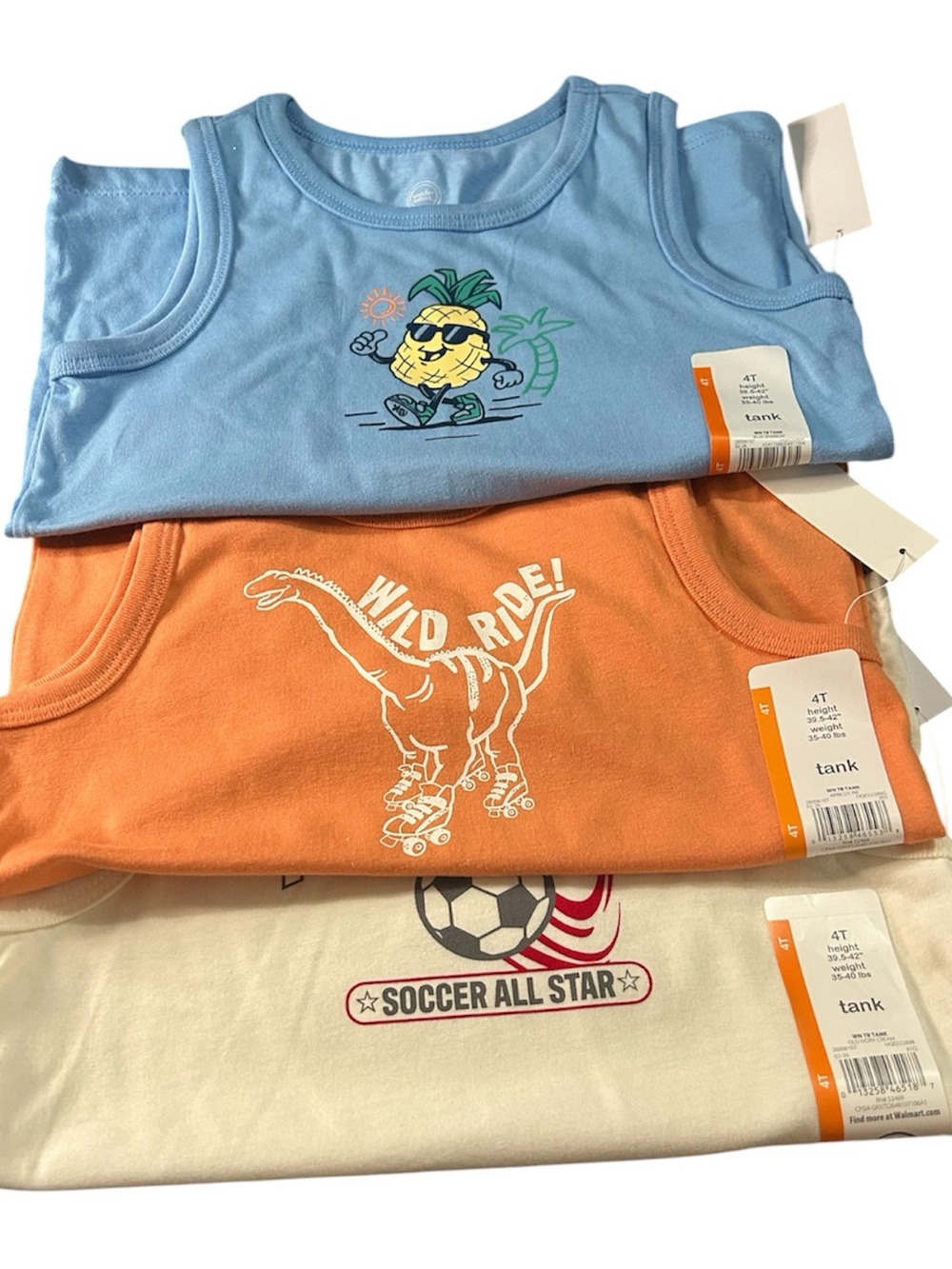 wonder nation Blue, Orange & Cream Kids Tank Top 3-Pack with Playful Prints